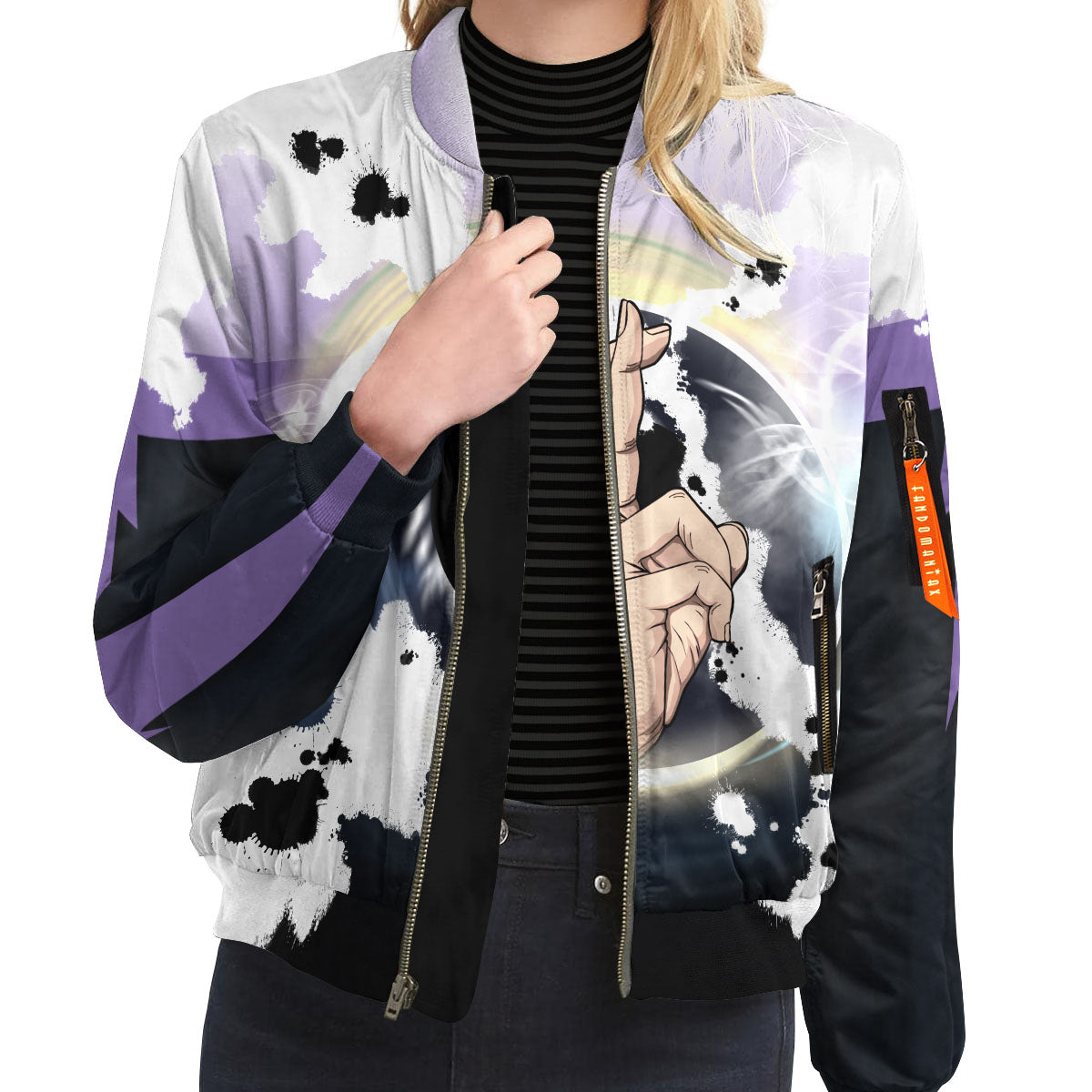 BomberJacketIGojoCursedEyes-09-girlmodelfront BomberJacketIGojoCursedEyes 09 girlmodelfront - Gear Anime