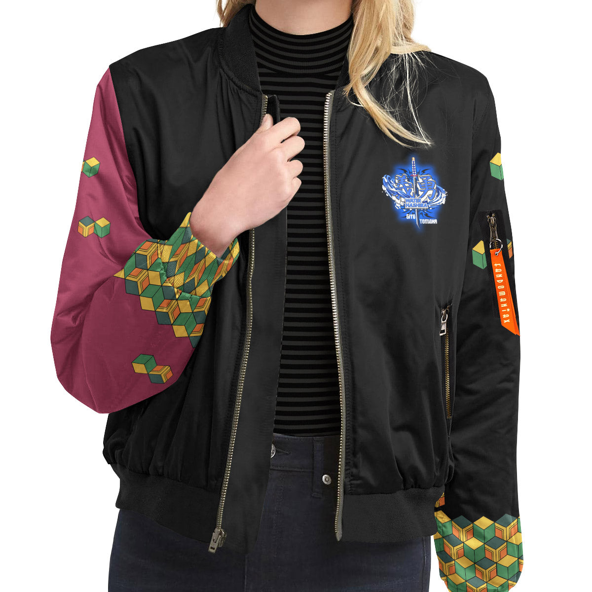 BomberJacketIHashiraGiyuStwear-09-girlmodelfront BomberJacketIHashiraGiyuStwear 09 girlmodelfront - Gear Anime