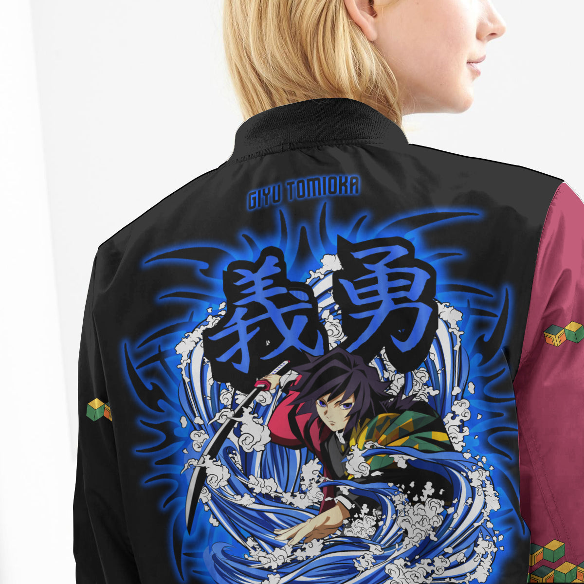 BomberJacketIHashiraGiyuStwear-10-girlmodelback BomberJacketIHashiraGiyuStwear 10 girlmodelback - Gear Anime