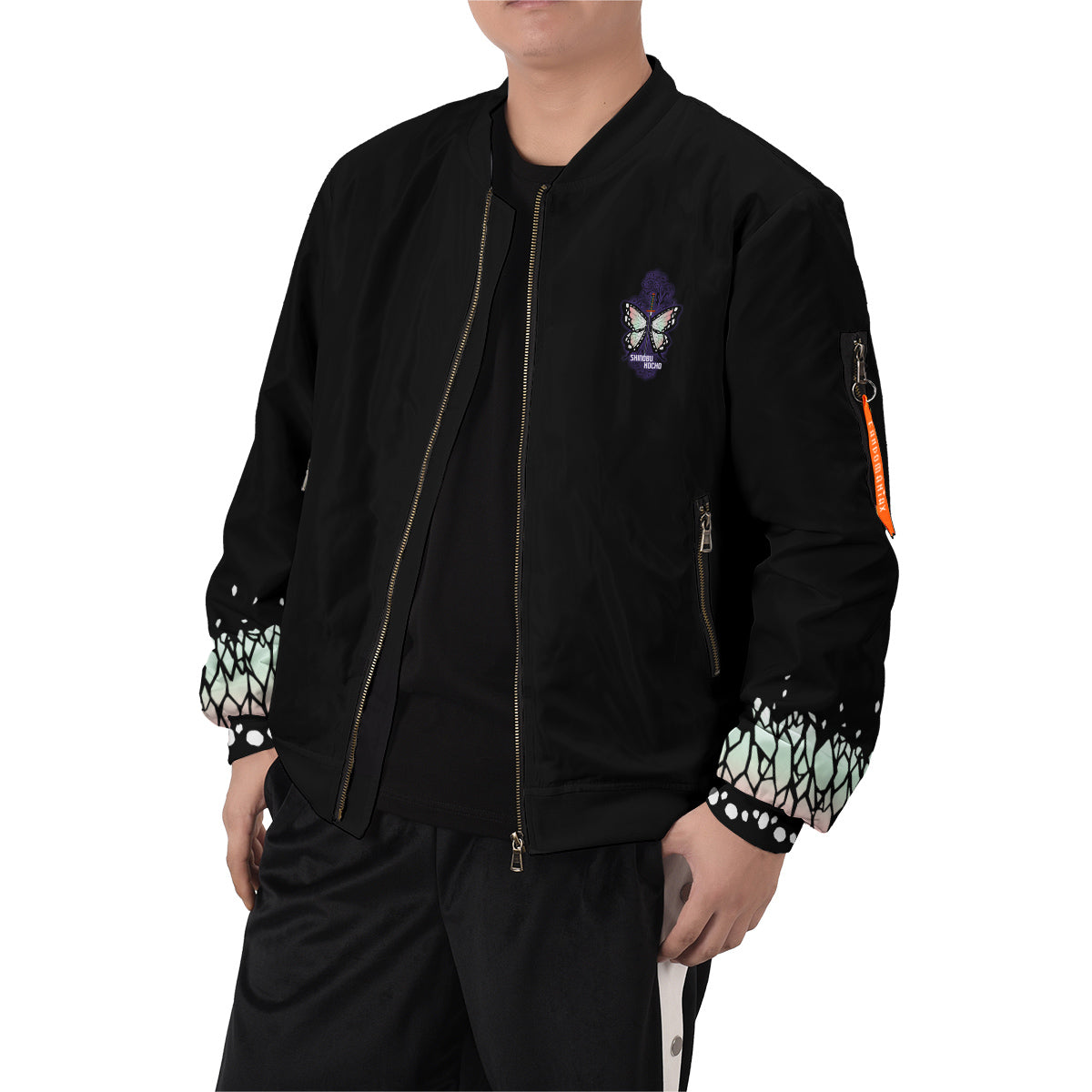 BomberJacketIHashiraShinobuStwear-07-boymodelfront BomberJacketIHashiraShinobuStwear 07 boymodelfront - Gear Anime