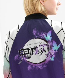 Demon Slayer Jackets - Shinobu Jersey Bomber Jacket FH0709 9 - Gear Anime BomberJacketIShinobuJersey 10 girlmodelback - Gear Anime