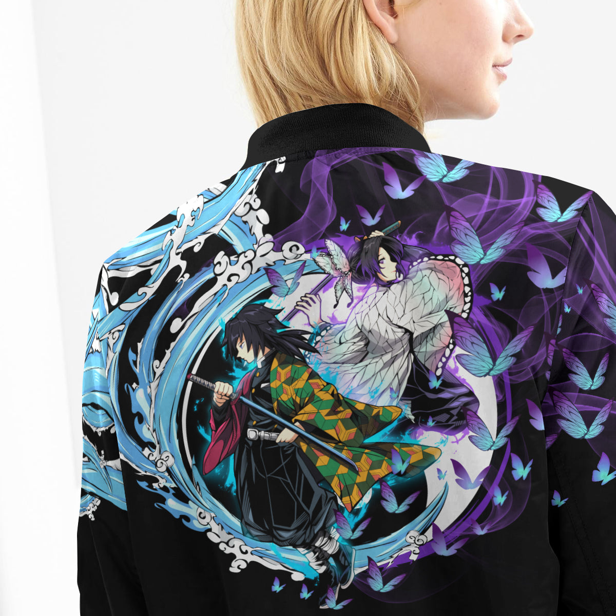 BomberJacketIYinYangGiyuShinobu-10-girlmodelback BomberJacketIYinYangGiyuShinobu 10 girlmodelback - Gear Anime