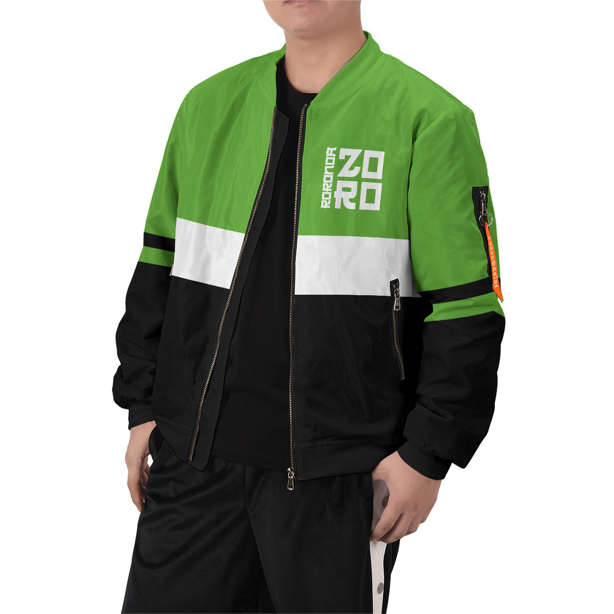 BomberJacketIZoroSamuraiStWear-07-boymodelfront BomberJacketIZoroSamuraiStWear 07 boymodelfront - Gear Anime