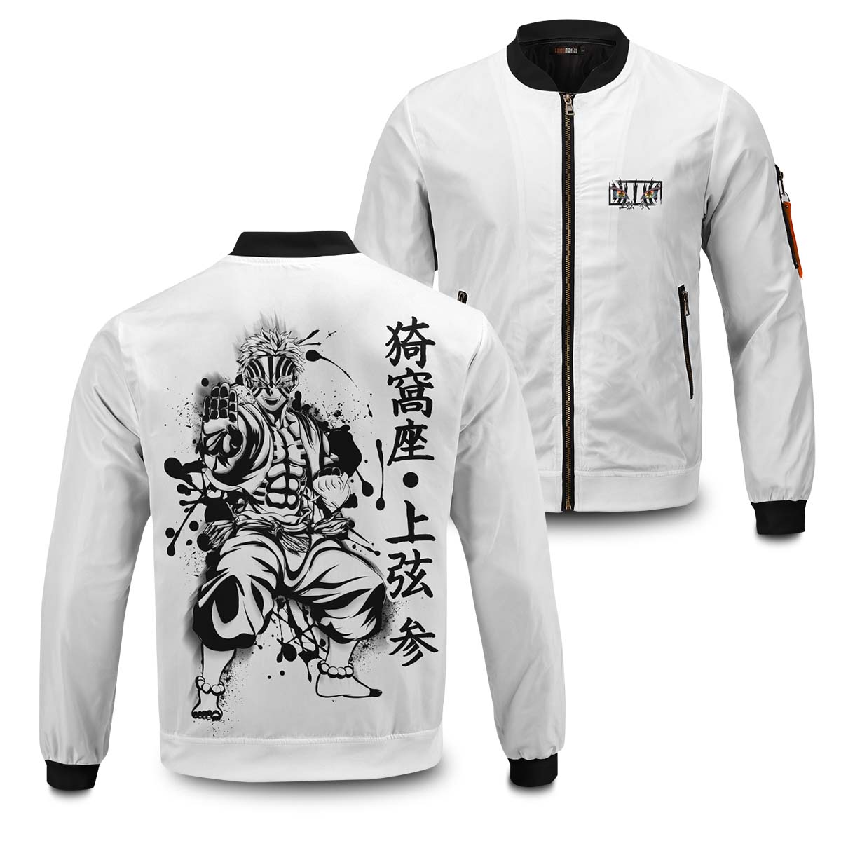 Demon Slayer Jackets - Akaza B&W Bomber Jacket FH0709 4 - Gear Anime akaza bw bomber jacket 896109 - Gear Anime